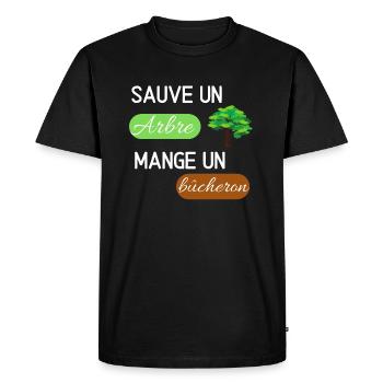 t shirt sauve un arbre mange un bûcheron humour - T-shirt Premium bio Homme - noir - Devant - Nico (187cm)