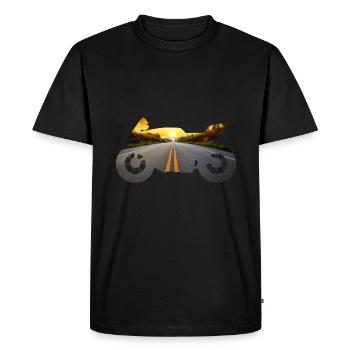 Moto, route avec coucher de soleil romantique - T-shirt Premium bio Homme - noir - Devant - Nico (187cm)