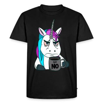 Licorne de mauvaise humeur avec tasse à café - T-shirt Premium bio Homme - noir - Devant - Nico (187cm)