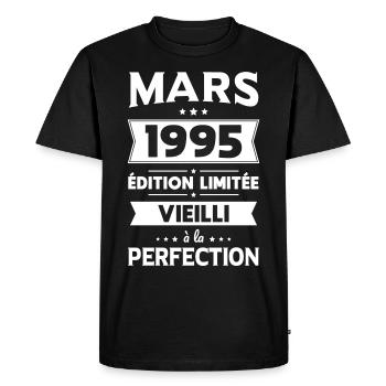 Anniversaire 30 ans - Mars 1995 Perfection - T-shirt Premium bio Homme - noir - Devant - Nico (187cm)