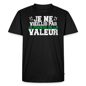 Je ne vieillis pas cadeau - T-shirt Premium bio Homme - noir - Devant - Nico (187cm)