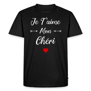 je t'aime mon Chéri - T-shirt Premium bio Homme - noir - Devant - Nico (187cm)