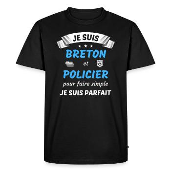 Je suis breton et policier je suis parfait - T-shirt Premium bio Homme - noir - Devant - Nico (187cm)