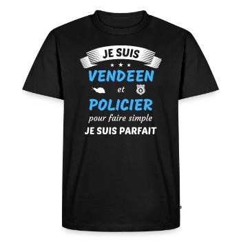 Je suis vendéen et policier je suis parfait - T-shirt Premium bio Homme - noir - Devant - Nico (187cm)