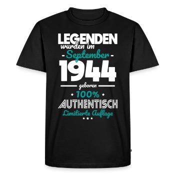 80th Birthday - Legends were unveiled in September 1944 - Men's Premium Organic T-Shirt - black - Front - Nico (187cm)