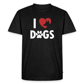 I love Dogs Quadrupède Wauwau Mâle Propriétaire - T-shirt Premium bio Homme - noir - Devant - Nico (187cm)