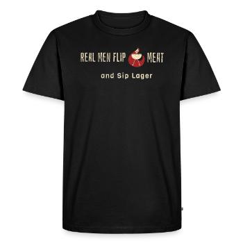 Real Men Flip Meat and Sip Lager BBQ Beer T-Shirt - Men's Premium Organic T-Shirt - black - Front - Nico (187cm)