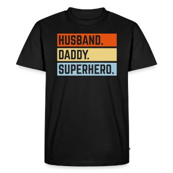 Husband Daddy Superhero (Super Dad Superdaddy 3C) - T-shirt Premium bio Homme - noir - Devant - Nico (187cm)