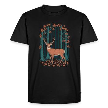 Cerfs majestueux en automne Forêt Cottagecore - T-shirt Premium bio Homme - noir - Devant - Nico (187cm)