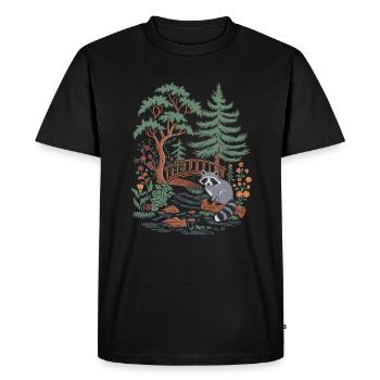 Cottagecore Forest Landscape with Raccoon and Bridge - Men's Premium Organic T-Shirt - black - Front - Nico (187cm)