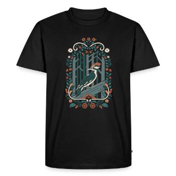 Cottagecore Woodpecker in the Magical Forest - Men's Premium Organic T-Shirt - black - Front - Nico (187cm)