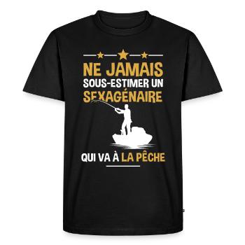 Sexagénaire cadeau humour pêche pêcheur - T-shirt Premium bio Homme - noir - Devant - Nico (187cm)