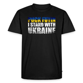 Puck Futin je me tiens avec l’ukraine - T-shirt Premium bio Homme - noir - Devant - Nico (187cm)