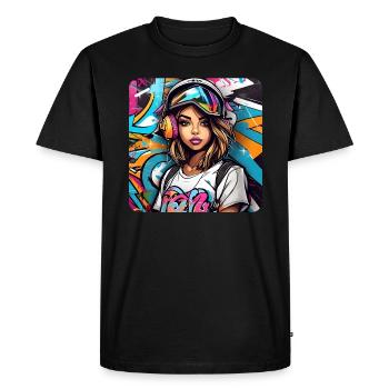 Cool Girl avec des écouteurs Graffiti Hip Hop Music - T-shirt Premium bio Homme - noir - Devant - Nico (187cm)
