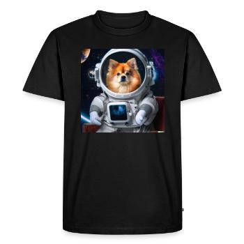 Pomeranian in space suit - dog in space - Men's Premium Organic T-Shirt - black - Front - Nico (187cm)