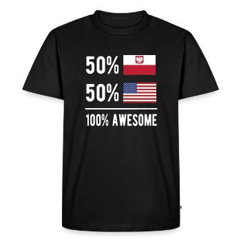 Demi-pôle Moitié Américain Usa Pologne Drapeau - T-shirt Premium bio Homme - noir - Devant - Nico (187cm)