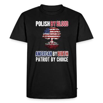 Demi-pôle Moitié Américain Usa Pologne Drapeau - T-shirt Premium bio Homme - noir - Devant - Nico (187cm)