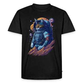 Illustration d’un chat dans une combinaison spatiale - T-shirt Premium bio Homme - noir - Devant - Nico (187cm)