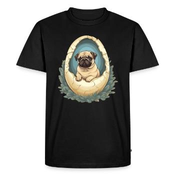 Pug Hatches from Eggshell - Cute - Men's Premium Organic T-Shirt - black - Front - Nico (187cm)