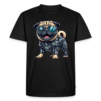 Pug Cyborg - Bionic Robot Dog - Men's Premium Organic T-Shirt - black - Front - Nico (187cm)