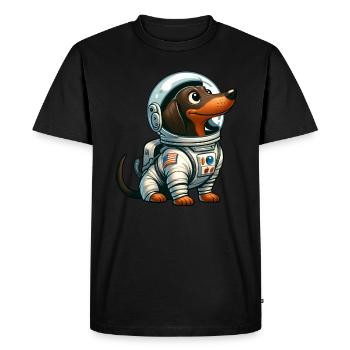 Teckel astronaute dans l’aventure spatiale - T-shirt Premium bio Homme - noir - Devant - Nico (187cm)