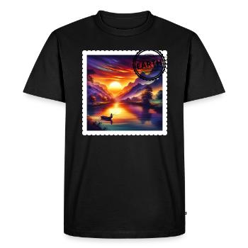 Un pêcheur sur un bateau au milieu d'une rivière - T-shirt Premium bio Homme - noir - Devant - Nico (187cm)