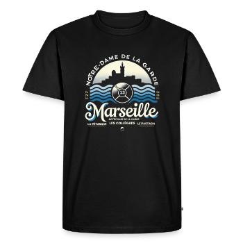 Marseille - Notre-Dame-Culture Méditerranéenne BB - T-shirt Premium bio Homme - noir - Devant - Nico (187cm)