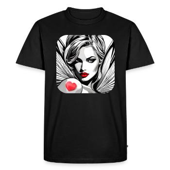 Ange avec tatouage de coeur rouge - T-shirt Premium bio Homme - noir - Devant - Nico (187cm)