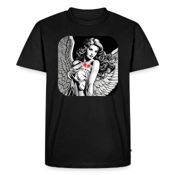 Tatouage d'ange coeur brisé - T-shirt Premium bio Homme - noir - Devant - Nico (187cm)