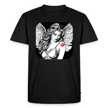 Ange triste avec tatouage de coeur - T-shirt Premium bio Homme - noir - Devant - Nico (187cm)
