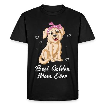 Mignonne maman Golden Retriever avec arc rose et cœurs - T-shirt Premium bio Homme - noir - Devant - Nico (187cm)