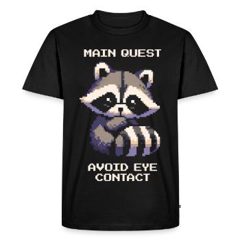 Quête principale : Éviter le contact visuel | Introversion - T-shirt Premium bio Homme - noir - Devant - Nico (187cm)