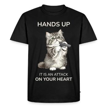 Les mains en l’air, c’est une attaque contre ton cœur - T-shirt Premium bio Homme - noir - Devant - Nico (187cm)