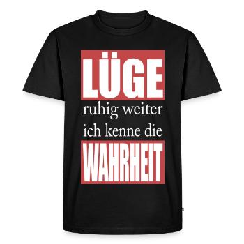 Truth vs. Lies in Red Block Design - Men's Premium Organic T-Shirt - black - Front - Nico (187cm)