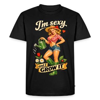 Jardinière pin-up sexy : Je suis sexy et je le cultive - T-shirt Premium bio Homme - noir - Devant - Nico (187cm)