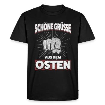 Greetings from the East: Strong Ossi Power - Men's Premium Organic T-Shirt - black - Front - Nico (187cm)