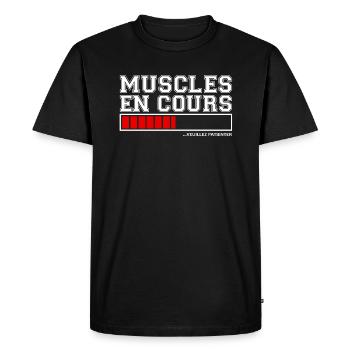 T-shirt Musculation - Muscles en Cours - T-shirt Premium bio Homme - noir - Devant - Nico (187cm)