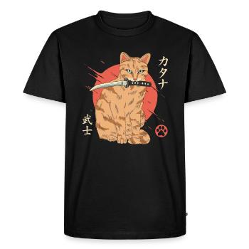 Chat avec Katana Japon amoureux des chats - T-shirt Premium bio Homme - noir - Devant - Nico (187cm)