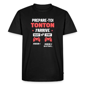 Prépare-toi tonton j'arrive - annonce grossesse - T-shirt Premium bio Homme - noir - Devant - Nico (187cm)