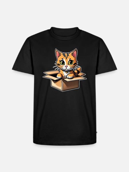 Sød rød tabbykat i papkasse - Herre Premium økologisk T-shirt - sort