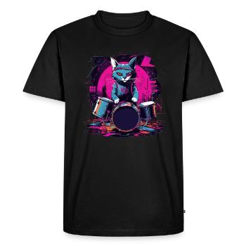 Cat Drummer Music Animal Drums Wild Cat - T-shirt Premium bio Homme - noir - Devant - Nico (187cm)