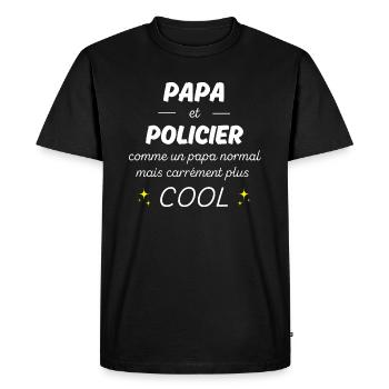papa et policier papa plus cool - T-shirt Premium bio Homme - noir - Devant - Nico (187cm)