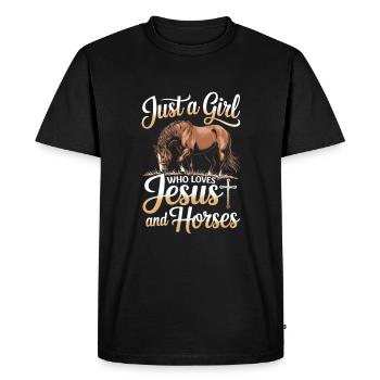 Juste une fille qui aime les chevaux et Jésus - T-shirt Premium bio Homme - noir - Devant - Nico (187cm)