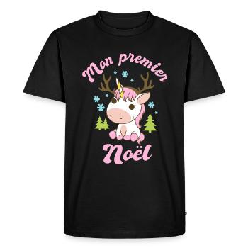 Mon premier noël naissance bébe fille grossesse - T-shirt Premium bio Homme - noir - Devant - Nico (187cm)