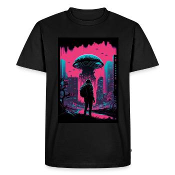 Champignon Neon Vaporwave Nature Technocrate Hacker Techie - T-shirt Premium bio Homme - noir - Devant - Nico (187cm)