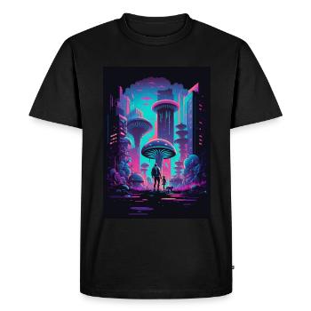 Champignon Neon Vaporwave Nature Technocrate Hacker Techie - T-shirt Premium bio Homme - noir - Devant - Nico (187cm)