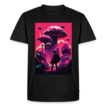 Champignon Neon Vaporwave Natural Technocrat Hacker Techie - T-shirt Premium bio Homme - noir - Devant - Nico (187cm)