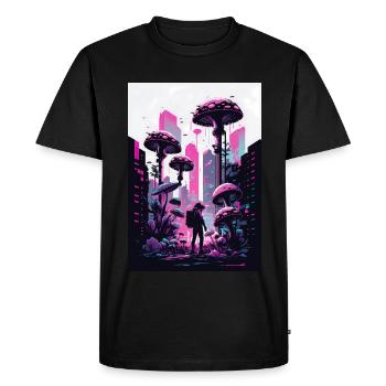 Champignon Neon Vaporwave Nature Technocrate Hacker Techie - T-shirt Premium bio Homme - noir - Devant - Nico (187cm)