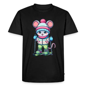 Cute Skier Mouse - Men's Premium Organic T-Shirt - black - Front - Nico (187cm)