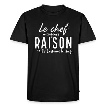 Le chef à toujours raison. Ps: c'est moi le chef. - T-shirt Premium bio Homme - noir - Devant - Nico (187cm)